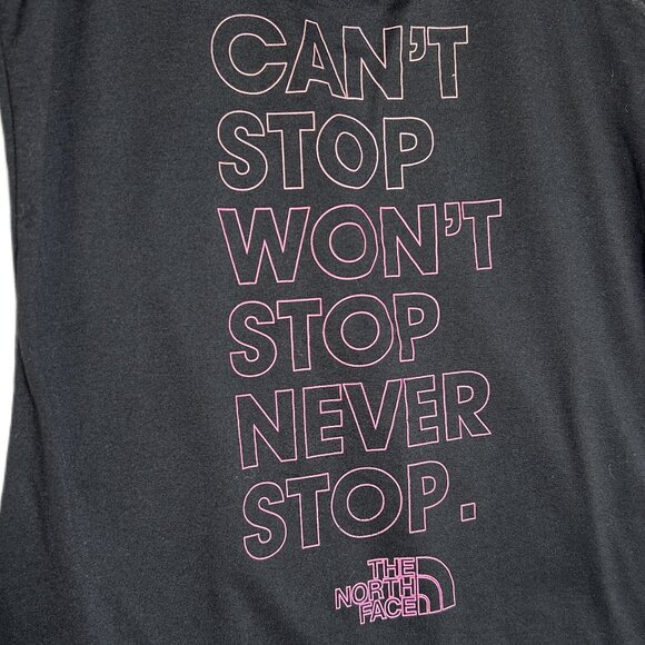 The North Face Tank Women's Small Pink/Black "CAN'T‎ STOP WON'T STOP NEVER STOP" - Picture 7 of 8